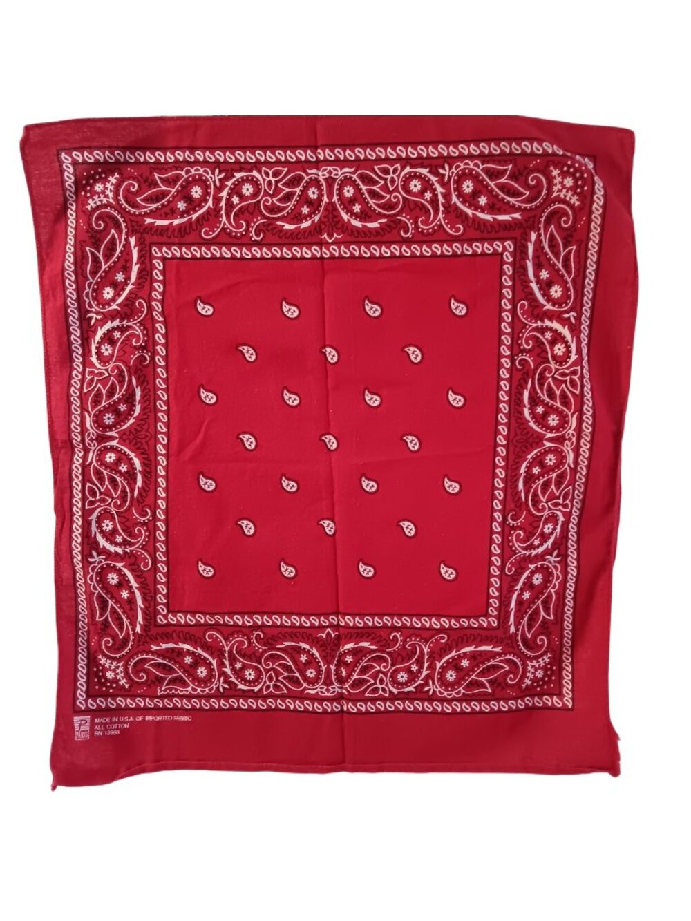 Vintage Bandana Scarf Hanky Red Paisley Cotton By Paris 20" X 18" Western Style